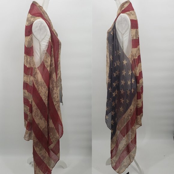 American Flag Scarf Vest Boho Antiqued Americana Festival One Size NWT - Picture 3 of 7